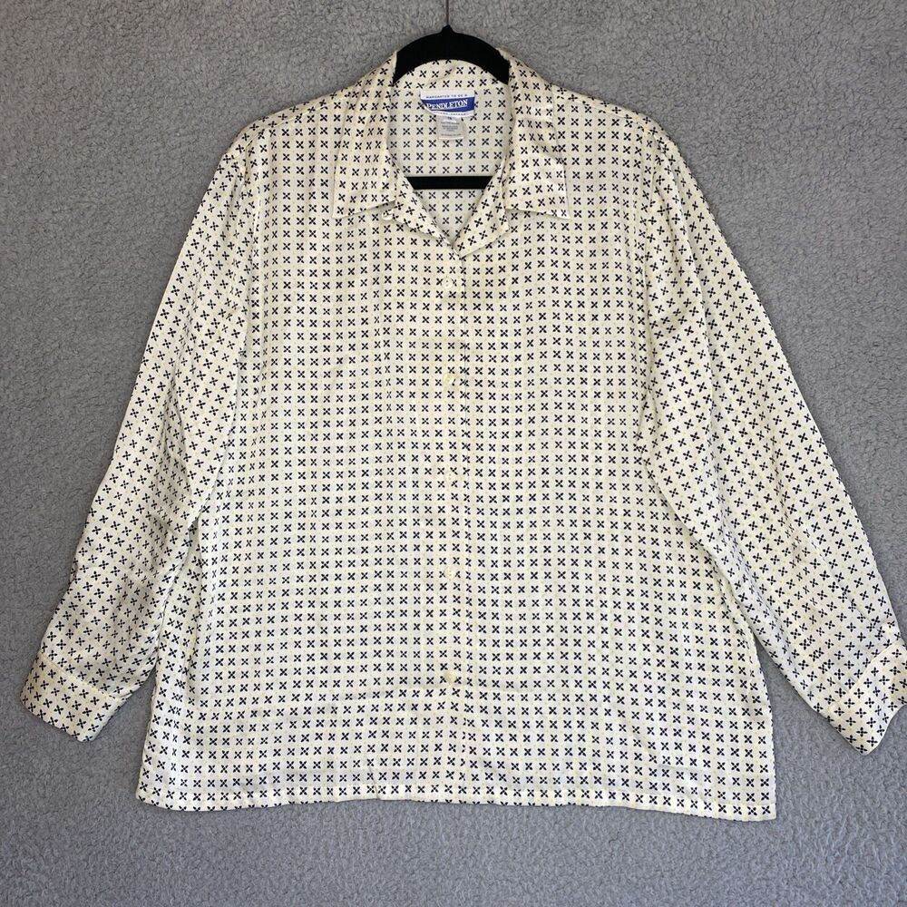 Pendleton Career Satin Button Down All Over Print XL Top USA Size 16